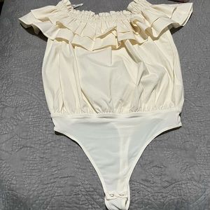 Express Ruffle Off The Shoulder Thong Bodysuit